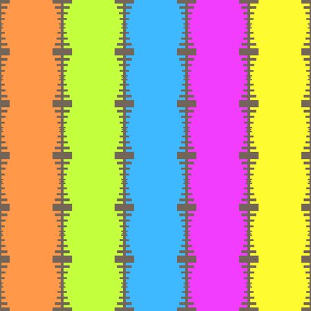 Seamless geometric stripes pattern vector background colorful vintage retro art with lines and zipper looking shapes between them beige green blue purple yellow greyのイラスト素材