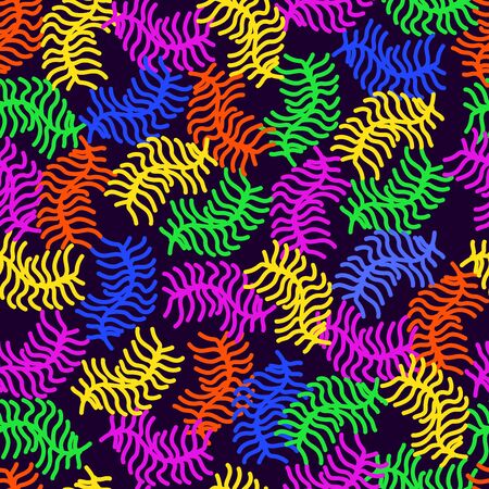 Seamless colorful nature pattern vector background abstract art with dry branches plants green blue yellow orange purple vintage retro designのイラスト素材
