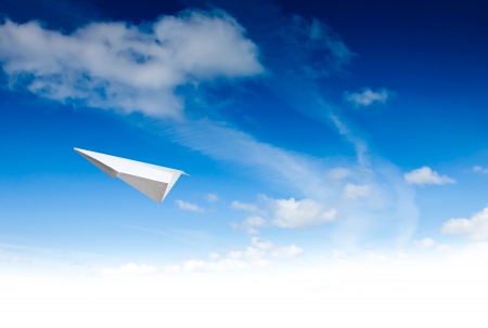 Paper planes in blue sky. Sky backgroundの写真素材