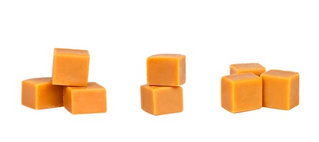 Different groups of caramel candy, isolated on a white backgroundの写真素材