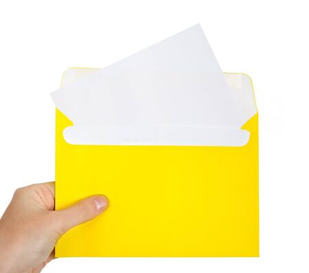 letter in hands isolated on white の写真素材