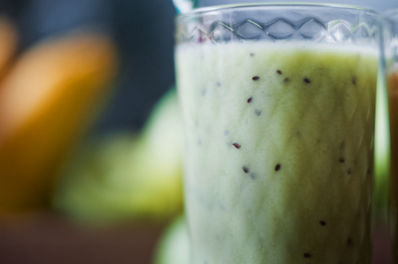 An example of a photo of healthy regular food. Fruit in the form of smoothies, drinkable, juices in glassesの写真素材