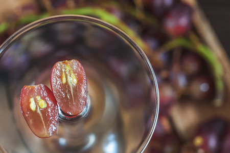 Bottom of a glass table top view, top view. Toned photo in tの写真素材