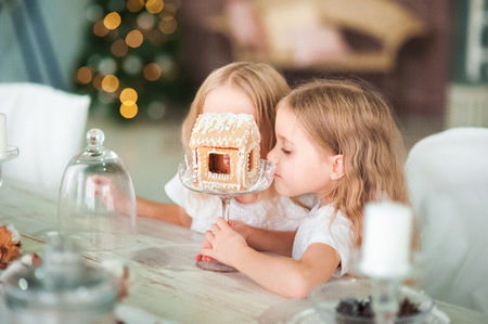 Ginger house for the New Year. The kitchen in bright colors is decorated for christmasの写真素材