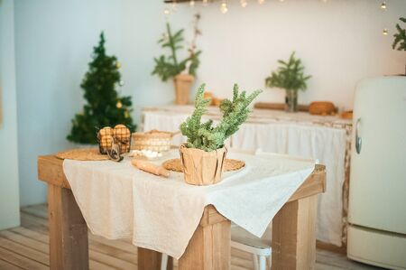 Details of still life in the home interior living room, bedroom. Cozy autumn-winter concept. Beautiful apartment decorated for Christmas and New Year close-up and copy space. Stylish apartments in theの写真素材