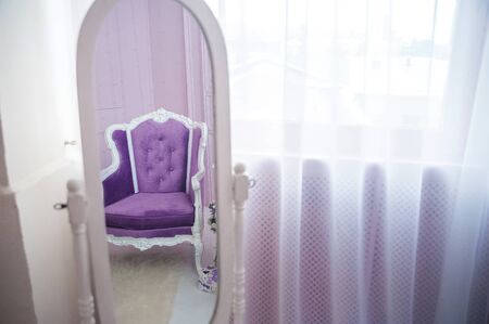 Close Up Of Violet Velvet Sofa And Cushions With Vintage Style Close Up Of Violet Velvet Sofa And