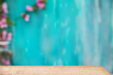 Focus on the countertop. Floral background for text for the holiday March 8 Women's Day. Wooden...