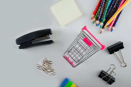 Office supplies close-up and copy space. Back to school. Office supplies, work from home concept.