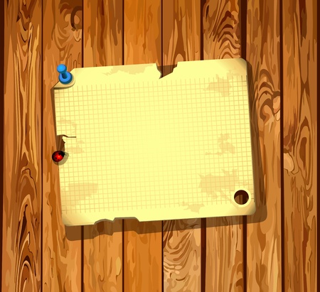 Old paper sheet on a wooden background のイラスト素材