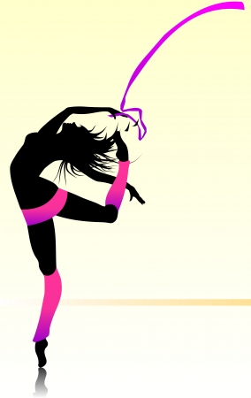 Dancing girl with bright ribbonのイラスト素材