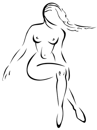 Naked girl  Contour drawing のイラスト素材