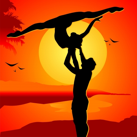 Beautiful couple on a sunset in passionate danceのイラスト素材