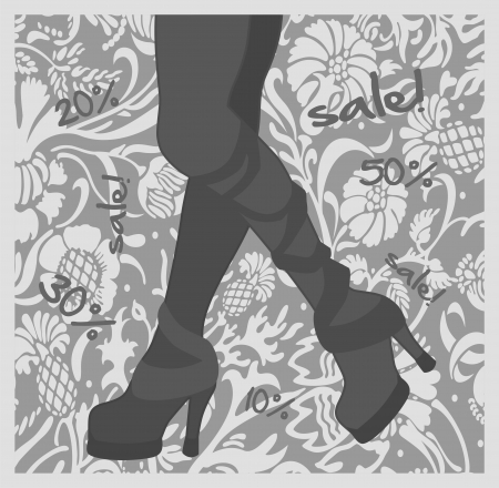Silhouette of female legs on a floral backgroundのイラスト素材
