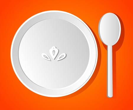 Empty white plate on the orange table のイラスト素材