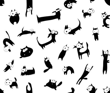 Seamless background with funny animals in black and white.の写真素材