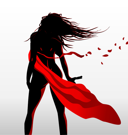 Dancing girl in red dress.のイラスト素材