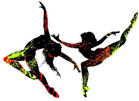 Beautiful dancers in bright multicolored splatters.のイラスト素材
