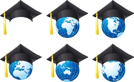 Mortar Board and globe - America, Australia, Africa, Asia and Europeのイラスト素材