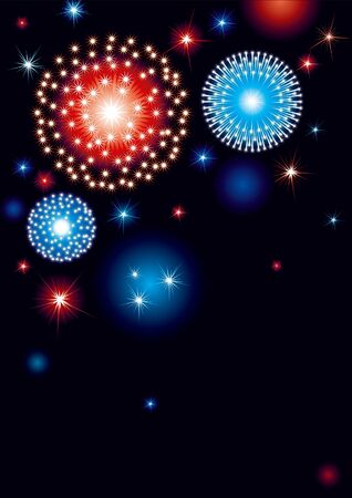 background with many stars and fireworks on night dark skyのイラスト素材