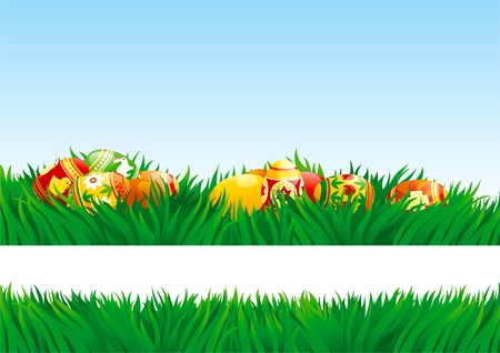 Green grass with easter eggs and isolated on white background.のイラスト素材