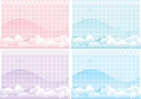 Foamy backgrounds. Four  abstract backgrounds with many blue, Green, mauve  and pink bubbles.のイラスト素材