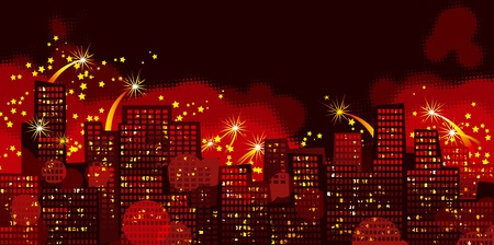 Holiday's city. Vector background of Holiday firework in night cityのイラスト素材