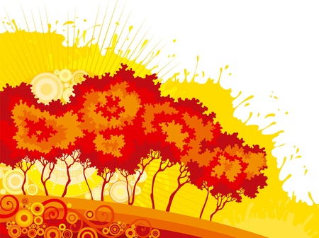 Forest at fall. Autumn trees on abstract grunge backgroundのイラスト素材