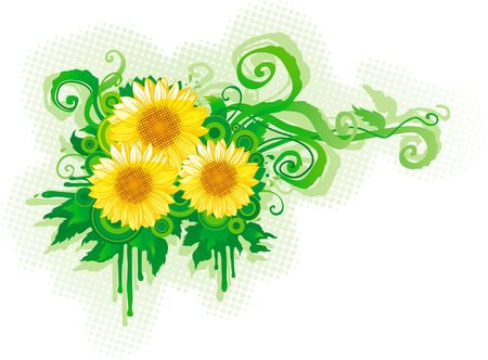Three sunflowers on abstract grunge  backgroundのイラスト素材