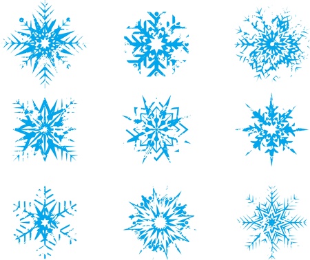 set of vector blue snowflakes at style grunge のイラスト素材