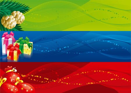 Christmas banners - 1. Vector set of gift boxes, bags and fir cones and branchesのイラスト素材