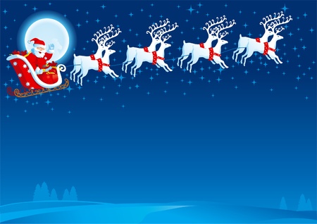 Sledge with Santa Claus. Vector christmas card with flying Sledge with Santa Clausのイラスト素材