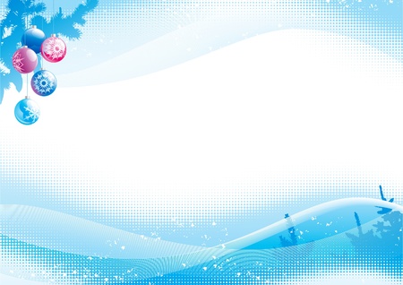 christmas card with copy space for text. christmas card of christmas baubles and  fir branch on abstract background. のイラスト素材