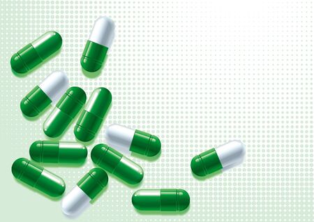 Capsules. Vector background with many green Pharmaceutical capsules のイラスト素材