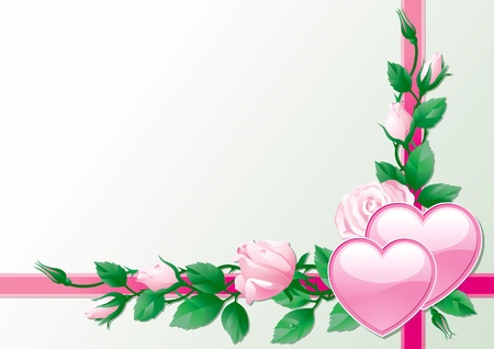 Valentines card. Hearts and pink roses.  のイラスト素材