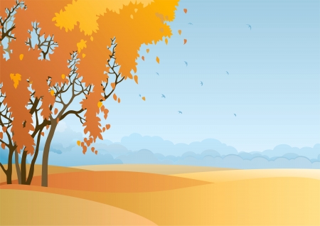 Fall landscape  Vector  of  trees with orange and yellow leaves at autumn landscape のイラスト素材