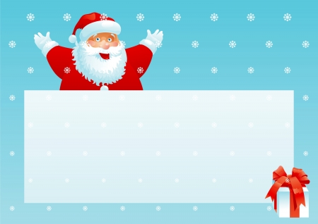 Santa Claus and gift box with christmas letter  Vector illustration of Santa Claus and gift box with empty blank on horizontal background with snowflakes のイラスト素材