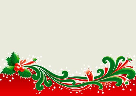   1057;hristmas card with holly  Holly leaves and berries  on abstract background のイラスト素材