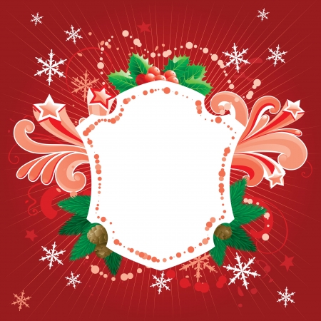 Christmas card   empty blank for text with christmas decoration - branch of fir tree and holly - and abstract ornate elements のイラスト素材
