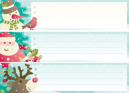 Set of christmas banner  Vector banners with Santa Claus, snowman, Red-Nosed Reindee, branches of fir tree and christmas decoration  and copy space のイラスト素材