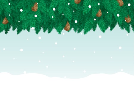 Christmas card with copy space for text  Vector christmas card of fir branch, cone and snowflakes on   abstract background    のイラスト素材