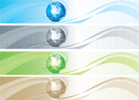 Set of color banners with binary code and globe  Vector  abstract color backgrounds with binary code  and globe for internet bannersのイラスト素材