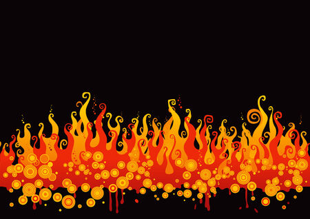 Fire illustration with yellow-orange flames on black backgroundのイラスト素材