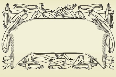 Vintage Ornamental header with ribbons  Vector ornate banner at engraving style のイラスト素材