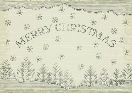Merry christmas! Retro christmas background with  snowflakes, fir trees and inscription - Merry Christmasのイラスト素材