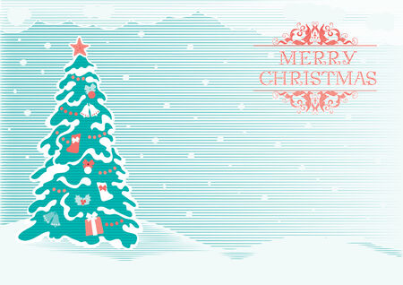 Christmas tree. Vector illustration with stylized christmas tree and snowflakesのイラスト素材