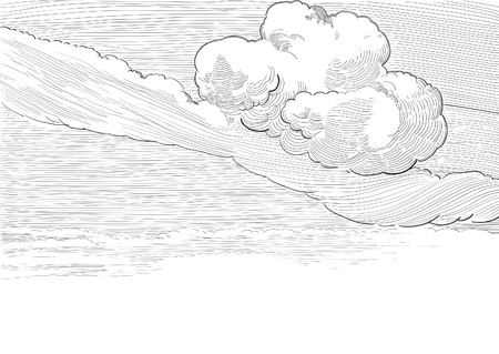 Retro cloudscape. Vector background of cloudy sky  at engraved styleのイラスト素材