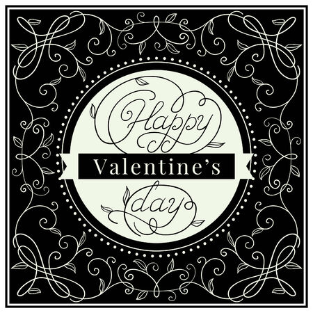 Happy valentines day! Vector border with floral pattern and  text  at retro styleのイラスト素材