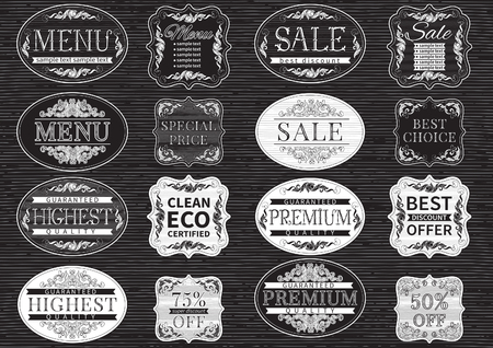 Vintage labels. Vector set  of retro  labels and vintage  border for  design. Handwritten font.のイラスト素材