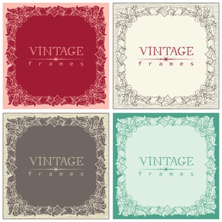 Vintage frames. Vector set of retro  ornate borders at old engraving style.のイラスト素材