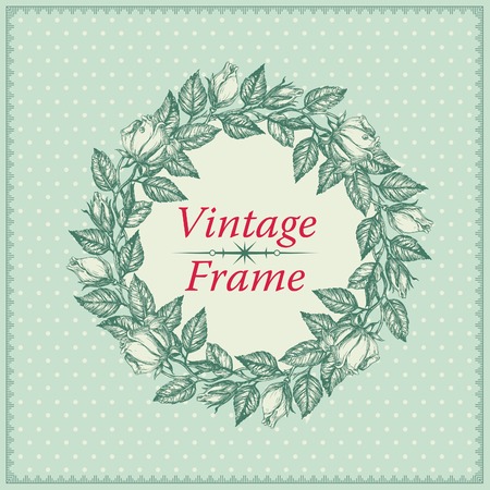 Vintage invitation card . Vector invitation or wedding card with rose border at engraving style.のイラスト素材